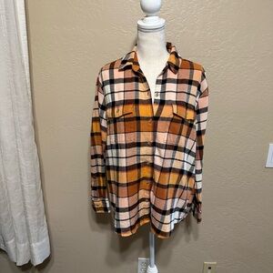 Old Navy orange black Plaid Boyfriend Shirt